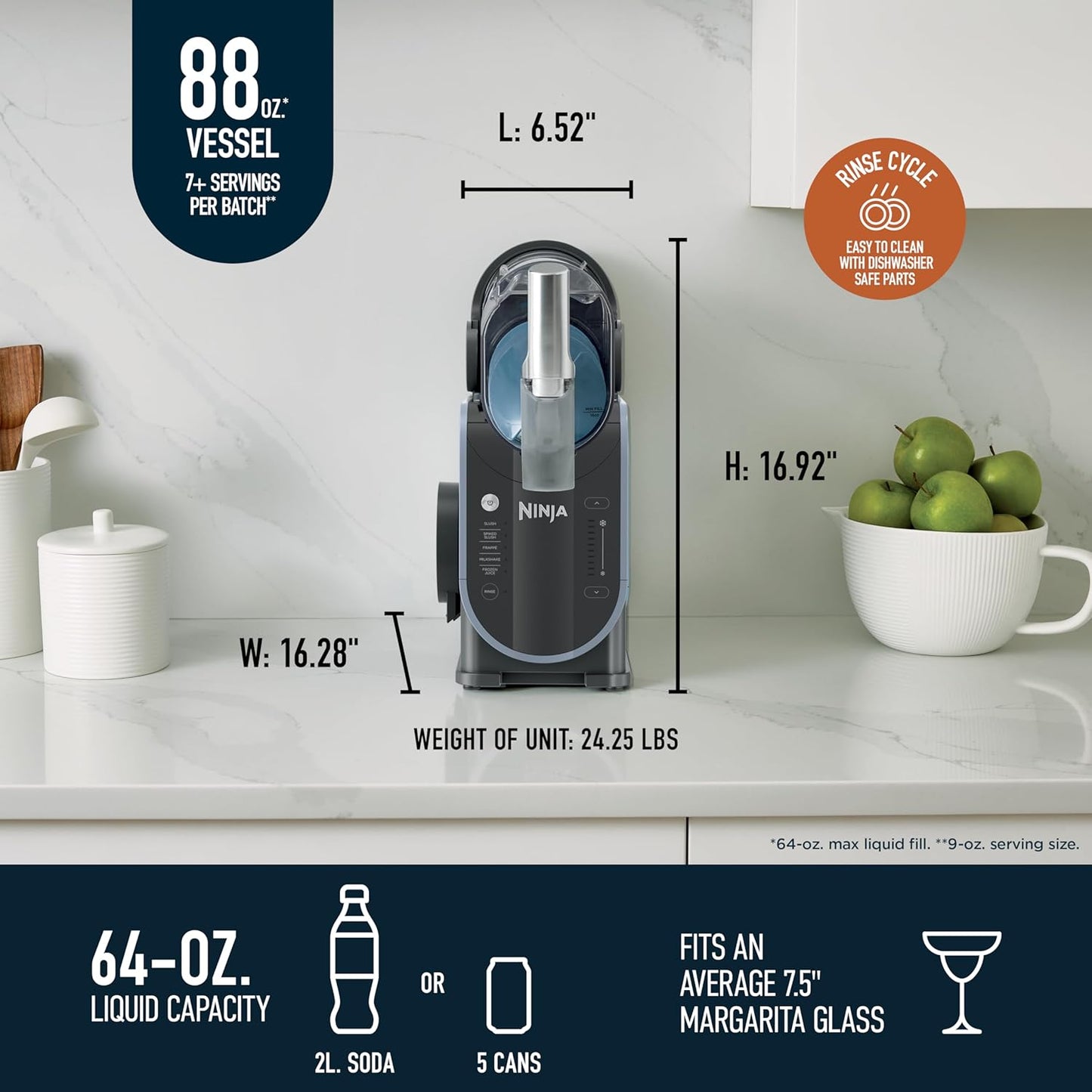 Ninja SLUSHi with RapidChill Technology, 88 oz. Frozen Drink & Slushie Machine, 5 Preset Programs, Margaritas, Frappés, and More, Premium Accents, Black, FS301